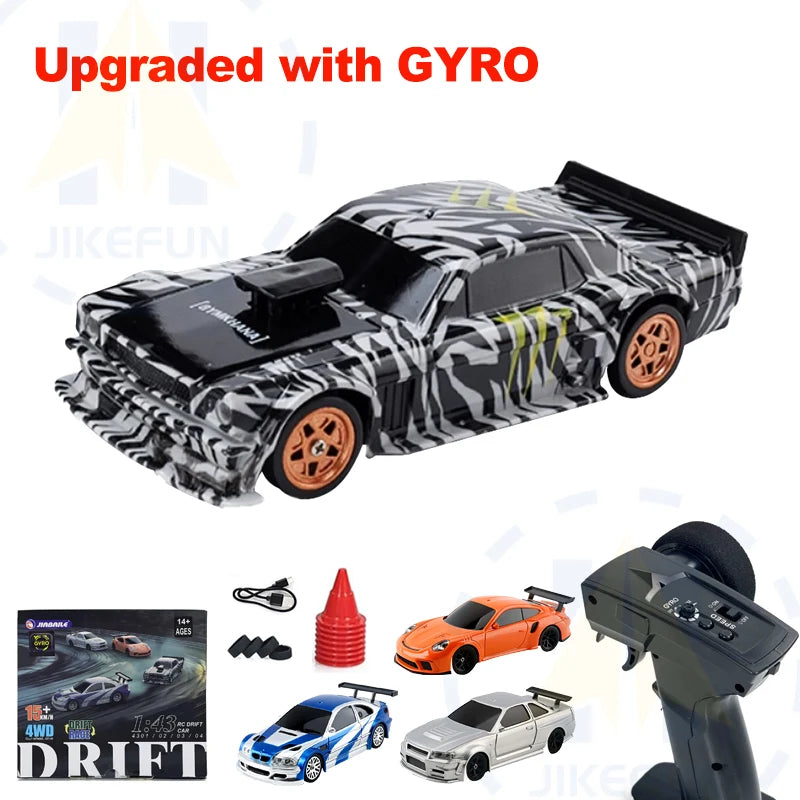 JIKEFUN 1/43 4WD Mini RC Drift Racing Car – Upgraded Gyro Assist, 2.4G High-Speed Radio Control RTR Vehicle with Rechargeable Battery - Product Photo 1