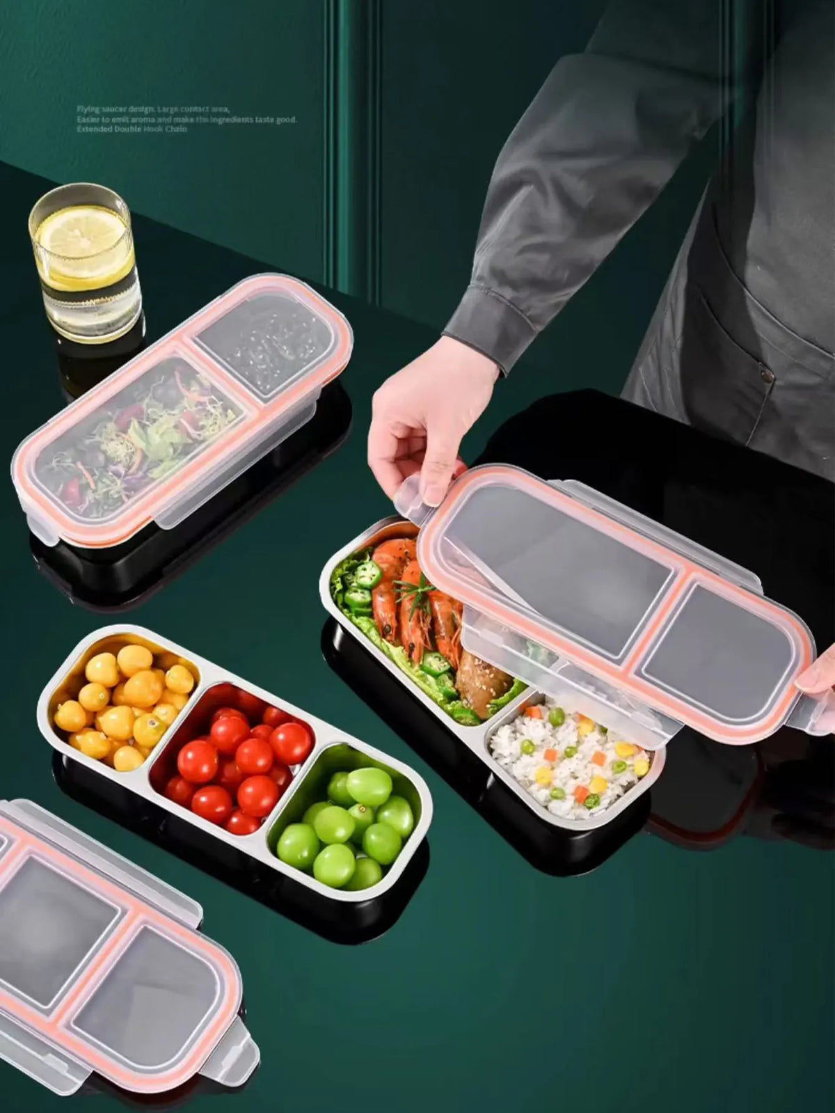 Stainless Steel Bento Box for Weight Loss Meals – Leak-Proof 3-Grid Fruit & Light Meal Container - Product Photo 2