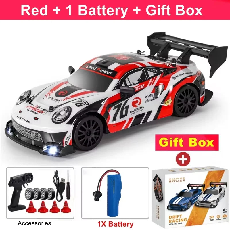 1:24 Scale 4WD RC Drift Car GTRPRO / AE86PRO Model – 2.4G High-Speed Remote Control 4x4 Drift Racing Vehicle Toy with Rechargeable Lithium Battery - GTRPRO Red 1B Box