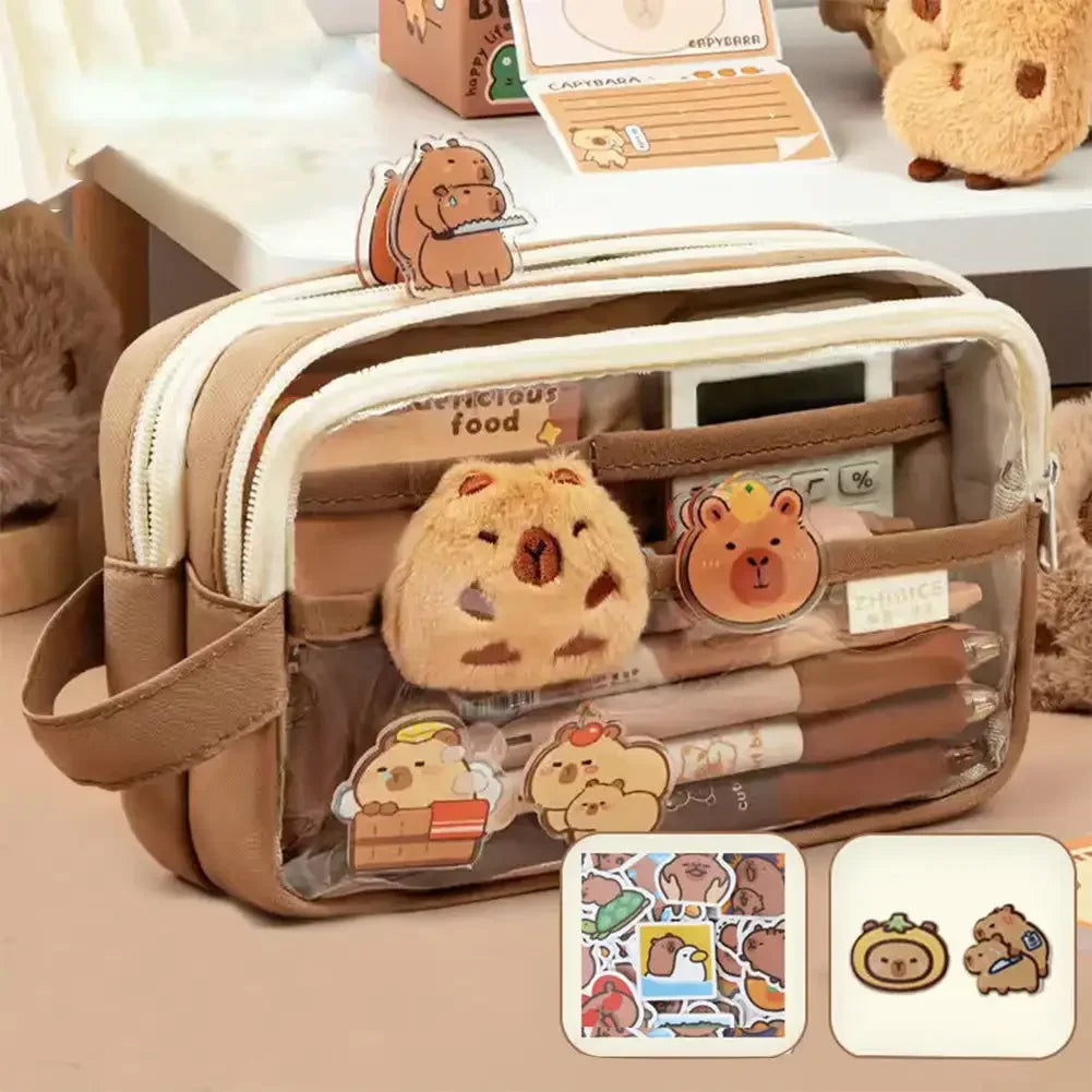 Cute Capybara 5-Layer Large Capacity Pencil Case - C