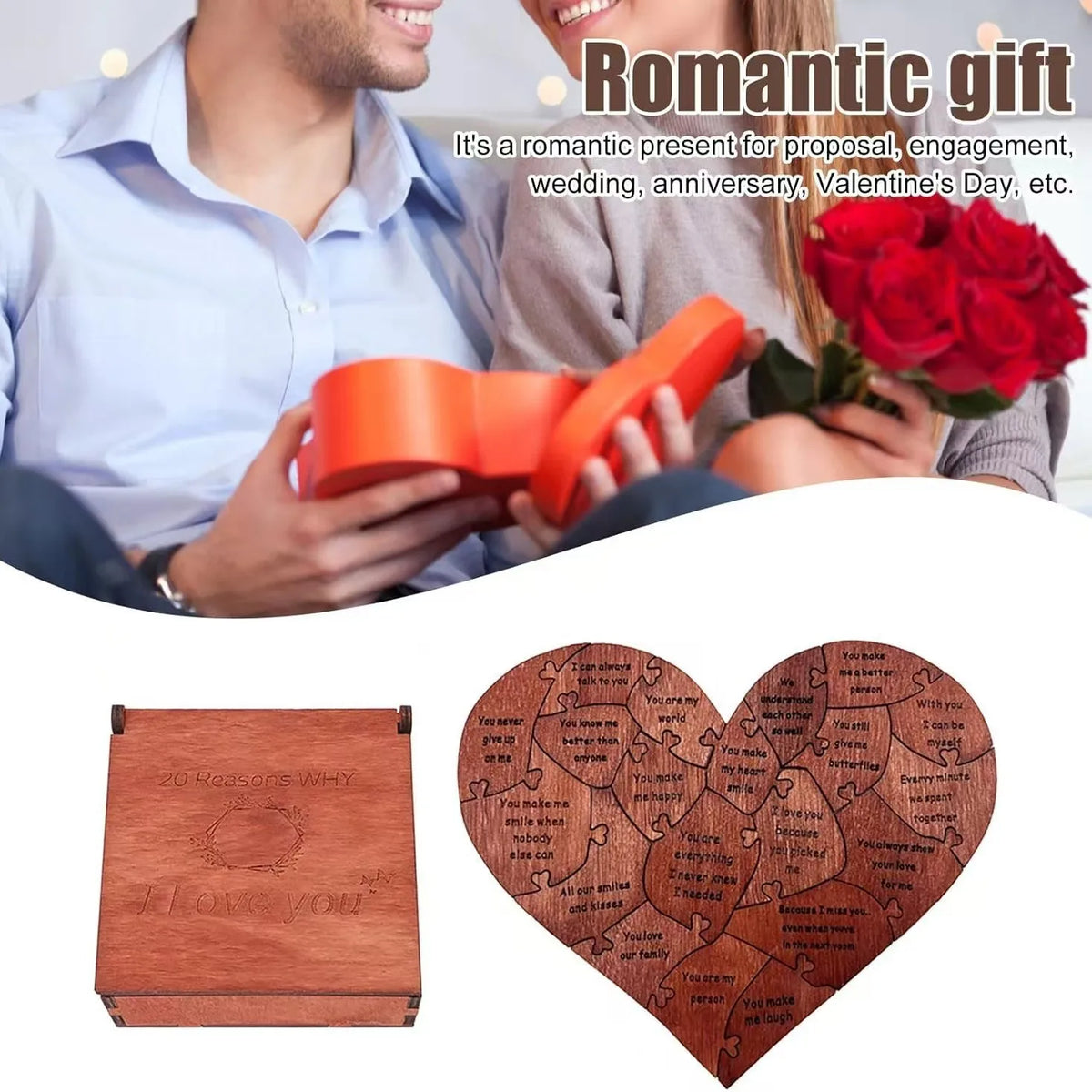 20 Reasons Why I Love You" Engraved Wooden Puzzle Set – Romantic Sentimental Gift for Valentine's Day, Mother's Day & Anniversaries - Product Photo 5