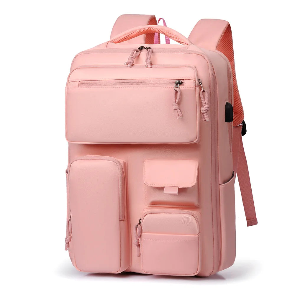 Multi-Pocket 15.6 Inch Laptop School Backpack - YS5528-Pink