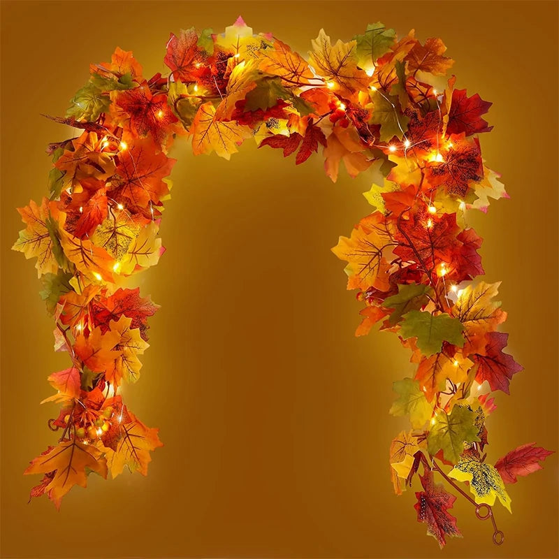 200CM Autumn Maple Leaf Vine Garland – Hanging Artificial Foliage Plant for Door, Window, Halloween & Thanksgiving Decor - H - 200CM