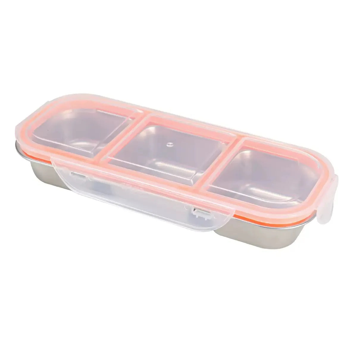 Stainless Steel Bento Box for Weight Loss Meals – Leak-Proof 3-Grid Fruit & Light Meal Container - Orange