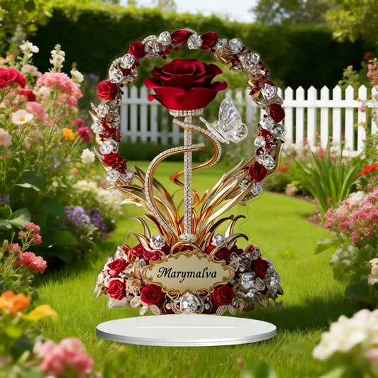 Elegant Acrylic Rose Flower Display Stand with Butterfly – Romantic Desktop Ornament for Wedding & Home Decor - Product Photo 1
