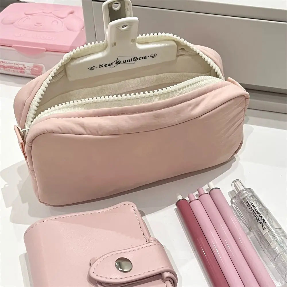 Solid Color Portable Zippered Pencil Bag - Product Photo 2