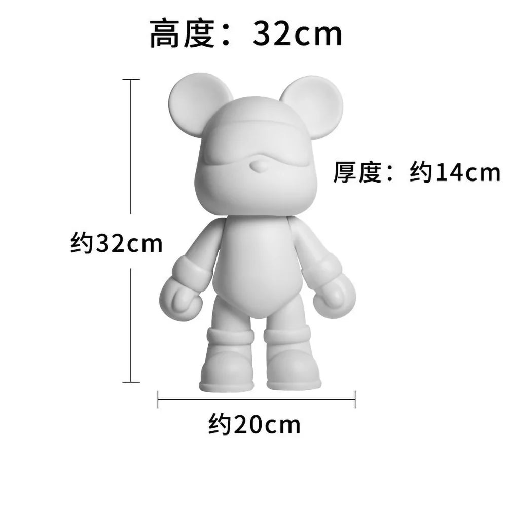 DIY Fluid Bear Keychain Set – Miniature Violent Bear Pouring Paint White Mold Doll for Keyring & Bag Accessory - COOL bear 32cm