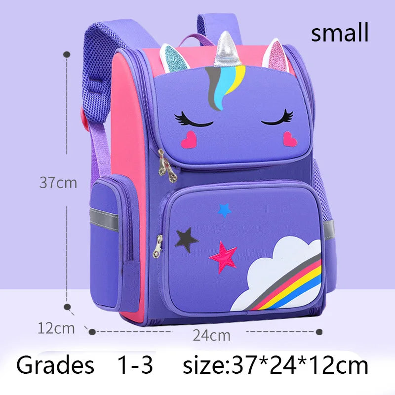 Cute Unicorn Rainbow Eyes Girls Backpack - small-purple