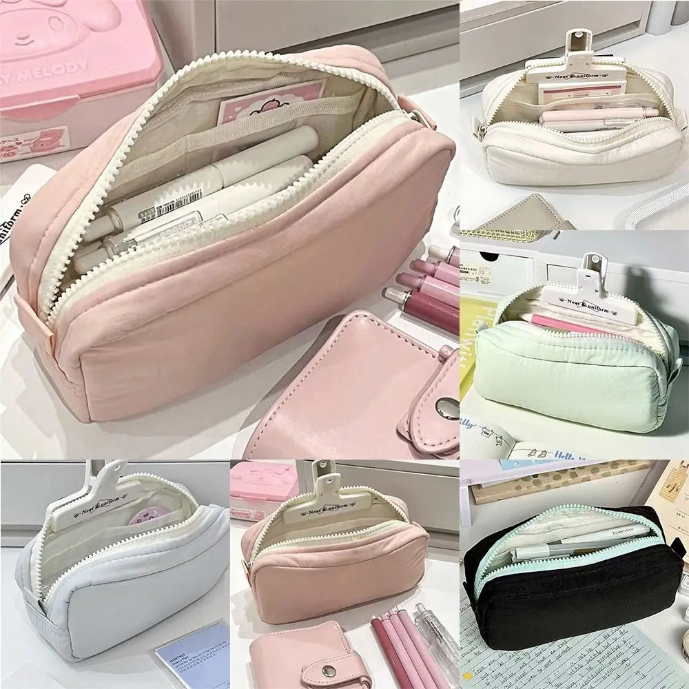 Solid Color Portable Zippered Pencil Bag - Product Photo 3