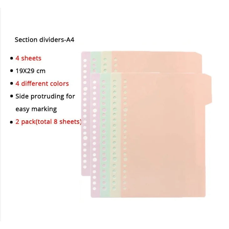 A4/B5/A5 Loose Leaf Refill Binder Notebook Blank/Line/Grid/Cornell Replacable Metal Ring Office&School Supplies Stationery - 2-SectionDivider-A4