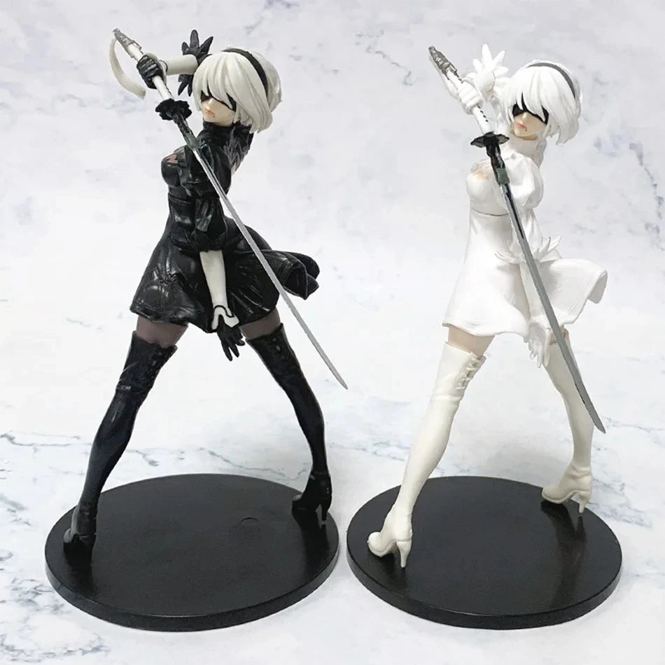 Bandai 18cm NieR: Automata YoRHa 2B Anime Action Figure – Black & White Series PVC Collectible Model Statue for Gaming Fans & Desk Display - Product Photo 1