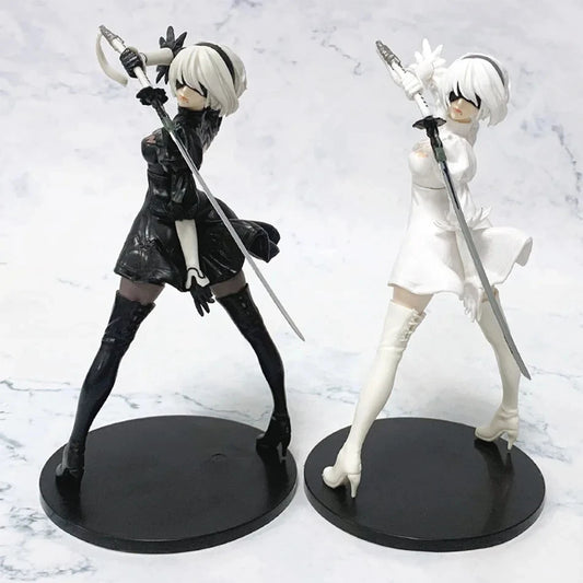 Bandai 18cm NieR: Automata YoRHa 2B Anime Action Figure – Black & White Series PVC Collectible Model Statue for Gaming Fans & Desk Display - Product Photo 1