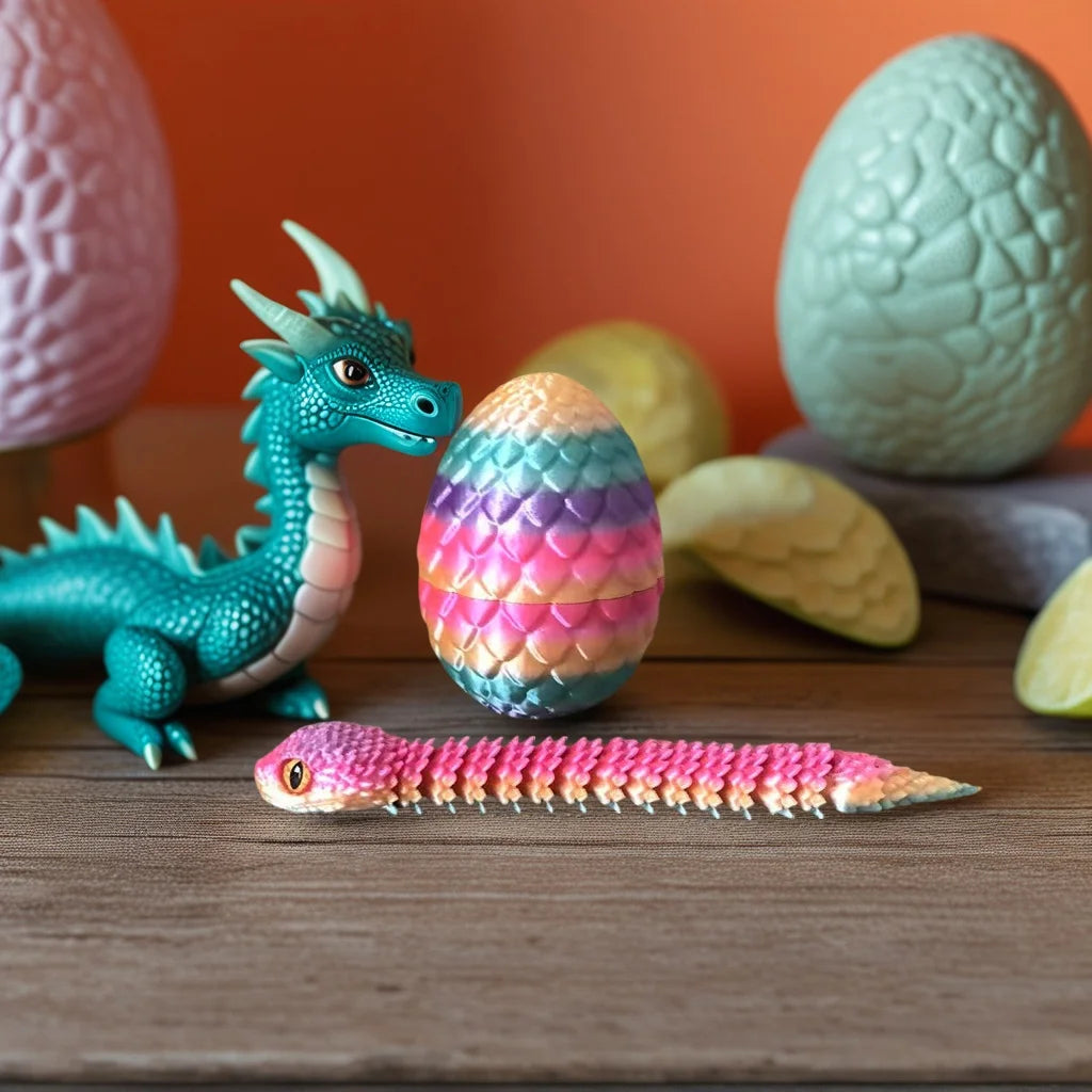 3D Printed Articulated Snake & Dragon Egg Action Figure – Flexible Plastic Fidget Toy & Desk Ornament for Home Office Decor & Gifts - Product Photo 5