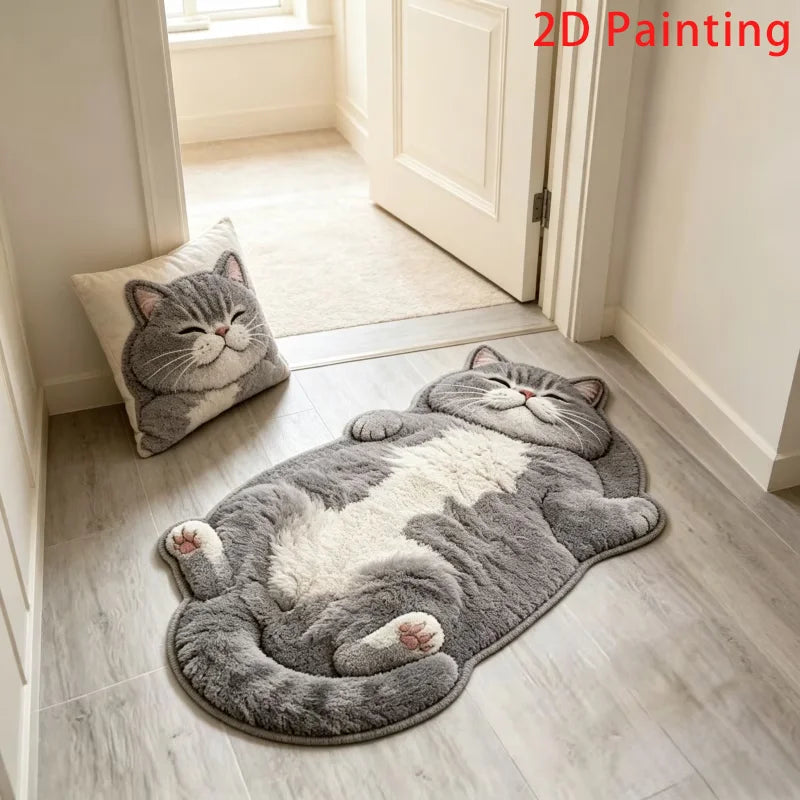 Cute Cat-Shaped Bedroom Area Rug – Non-Slip Soft Fleece Floor Mat for Living Room & Bedside Decor - Product Photo 1