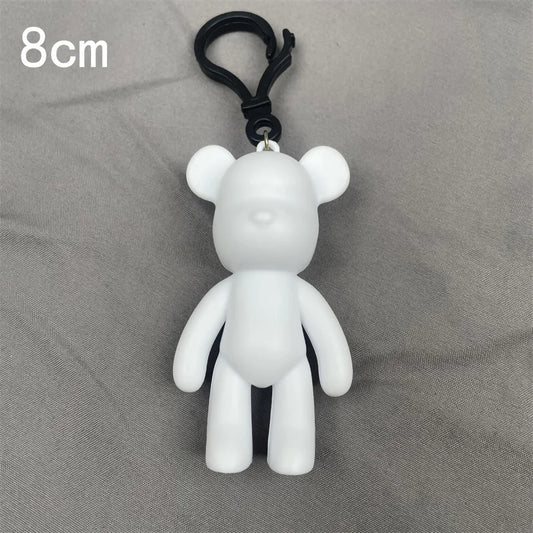 DIY Fluid Bear Keychain Set – Miniature Violent Bear Pouring Paint White Mold Doll for Keyring & Bag Accessory - Key Ring 8cm