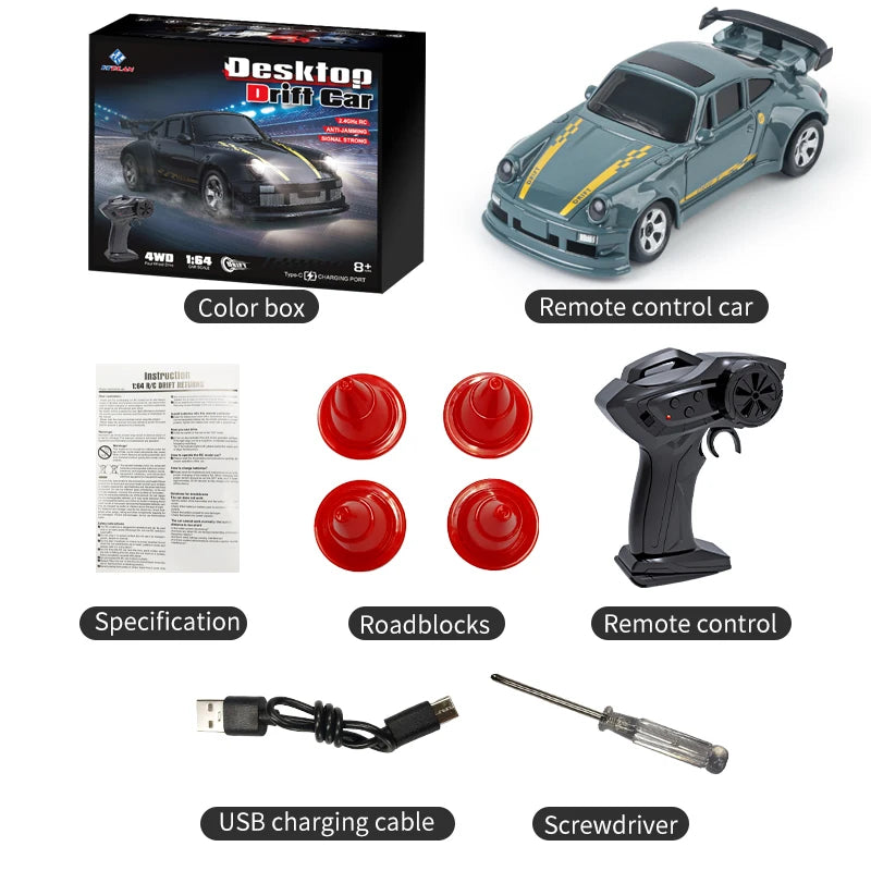 2026 New Kf20 1:64 Drift Rc Car Four-wheel Remote-Controlled Racing Car Full Proportions Desk Competition Toy Boys Ideal Gifts. - KF20-A-Color box