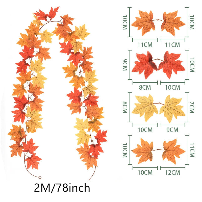 200CM Autumn Maple Leaf Vine Garland – Hanging Artificial Foliage Plant for Door, Window, Halloween & Thanksgiving Decor - 2 - 200CM