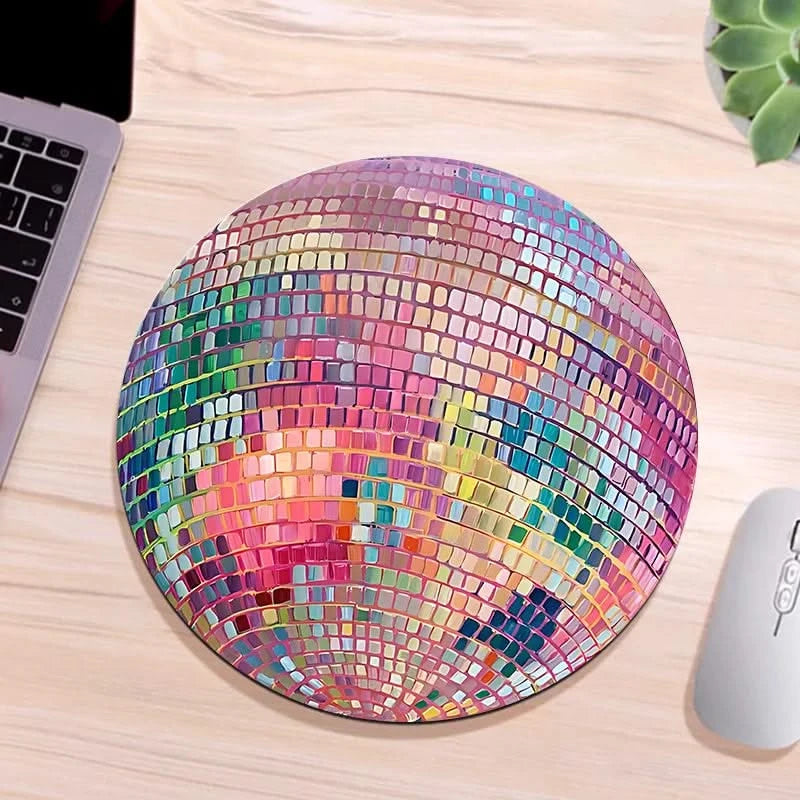 Rubber Round Pink Disco Ball Mouse Pad Aesthetic Gift