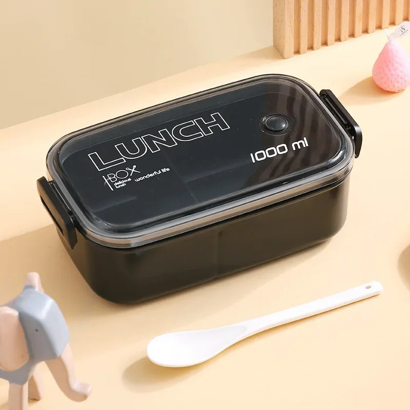 Leakproof Insulated Bento Lunch Box – Portable Plastic Food Container for School & Office - black