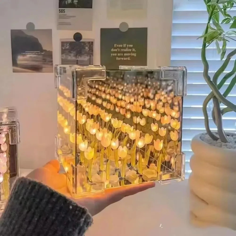 Creative DIY Tulip Flower Sea Cube Night Light Kit – Three-Dimensional Glass Mirror Lamp for Girlfriend & Couple Gifts - Product Photo 5