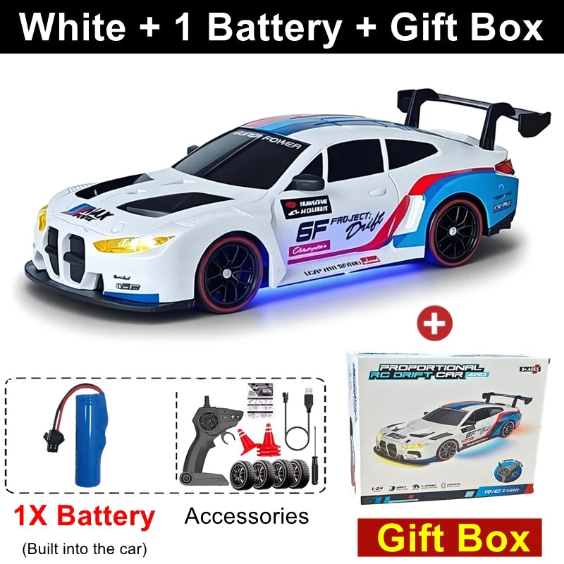 1:24 Scale 4WD RC Drift Car Model 933 – 20KM/H High Speed 2.4G 4x4 Remote Control Racer with Rechargeable Lithium Battery - White 1B Gift Box