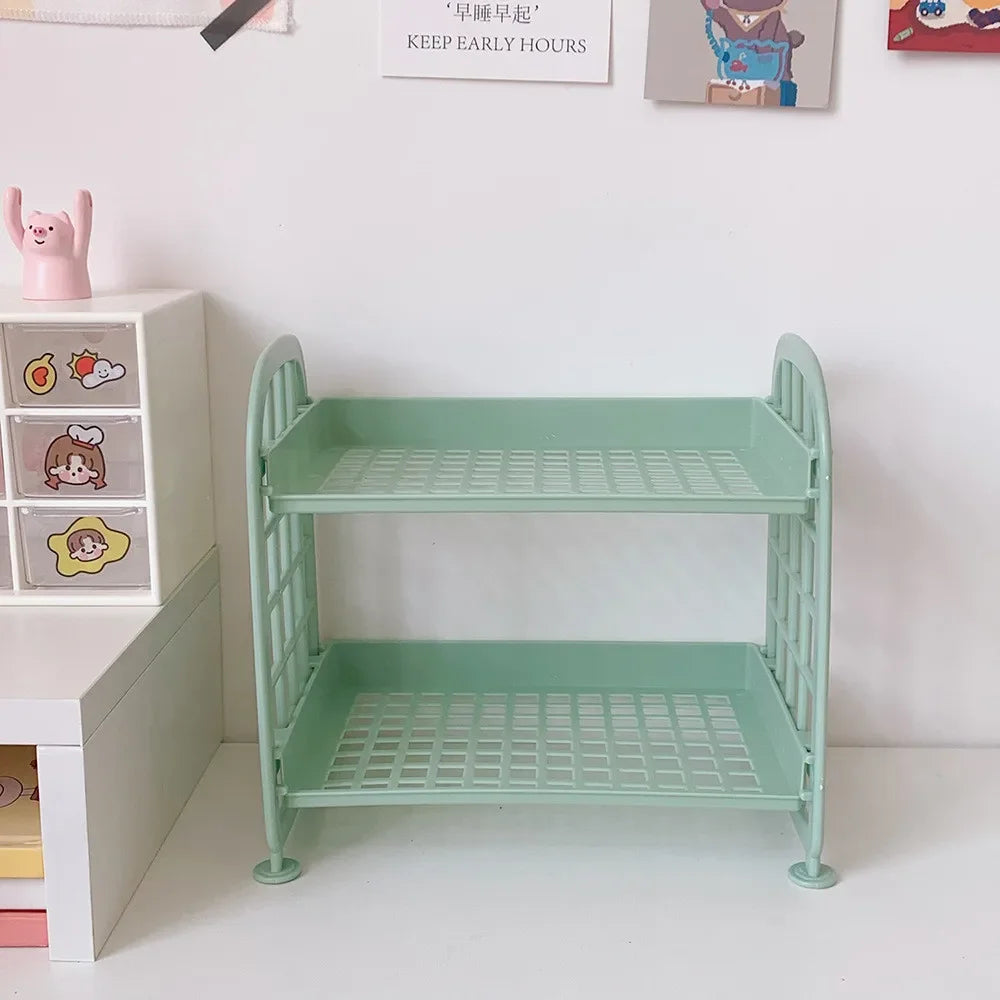 Multifunctional Plastic Desk Organizer Shelf – Cute Dorm & Office Stationery Storage - Green