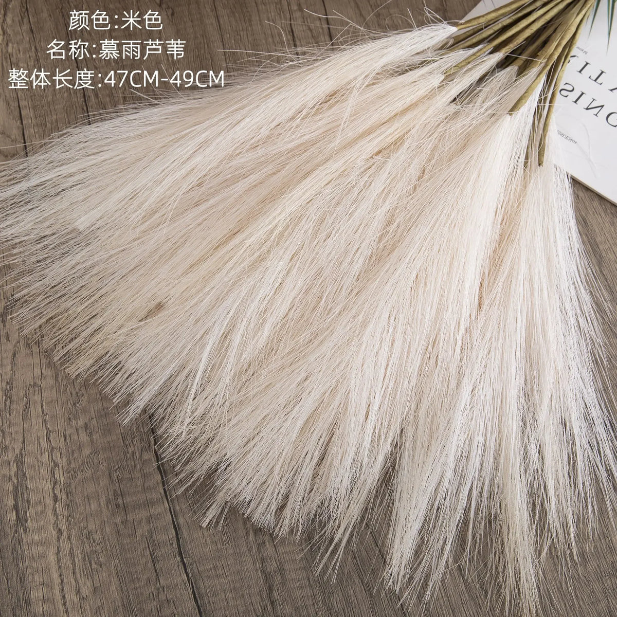Tall Artificial Pampas Grass Stems – Realistic Fluffy Fake Pampas Branch for Floor Vases, Rustic Home & Wedding Decor - 4XL - Milky white
