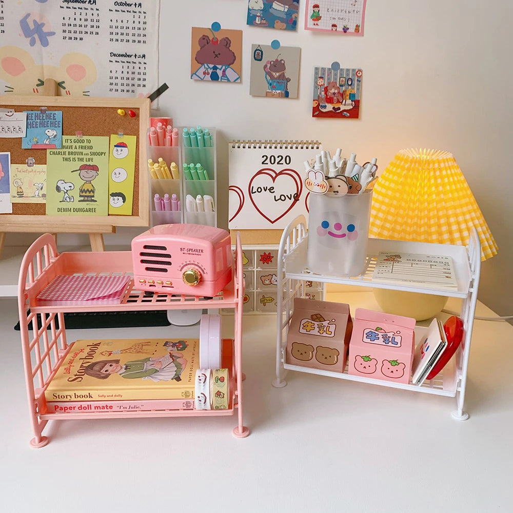 Multifunctional Plastic Desk Organizer Shelf – Cute Dorm & Office Stationery Storage - Product Photo 3