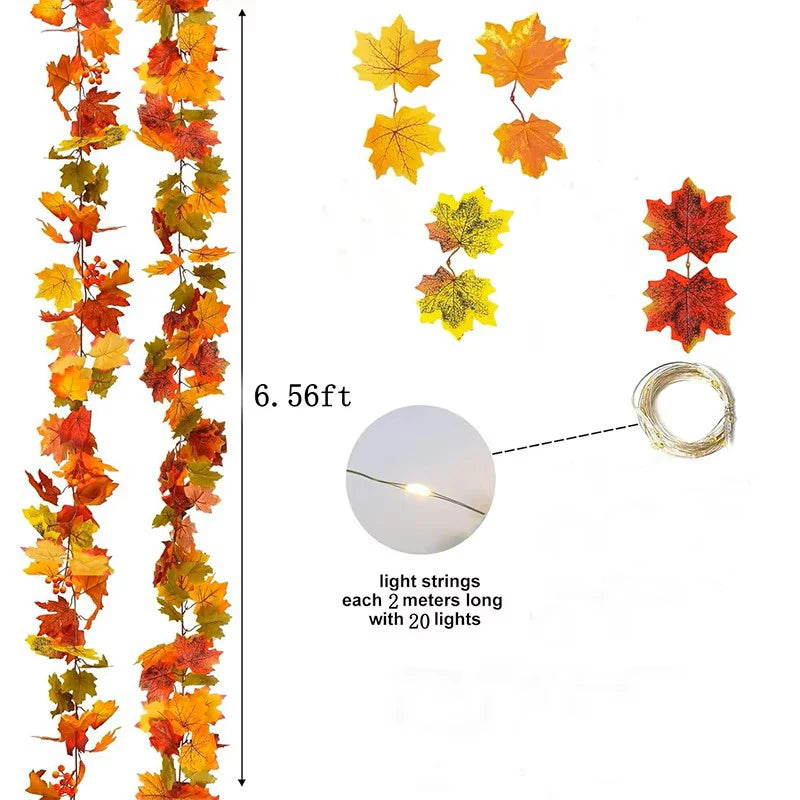 200CM Autumn Maple Leaf Vine Garland – Hanging Artificial Foliage Plant for Door, Window, Halloween & Thanksgiving Decor - Product Photo 6