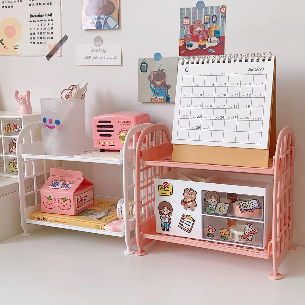 Multifunctional Plastic Desk Organizer Shelf – Cute Dorm & Office Stationery Storage - Product Photo 4
