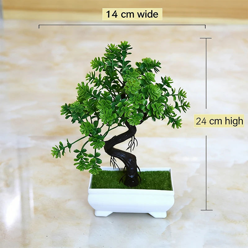 Mini Artificial Bonsai Plant in Pot – Fake Small Tree Centerpiece for Living Room, Desk & Wedding Decor - Green C - 1Pcs - China Mainland