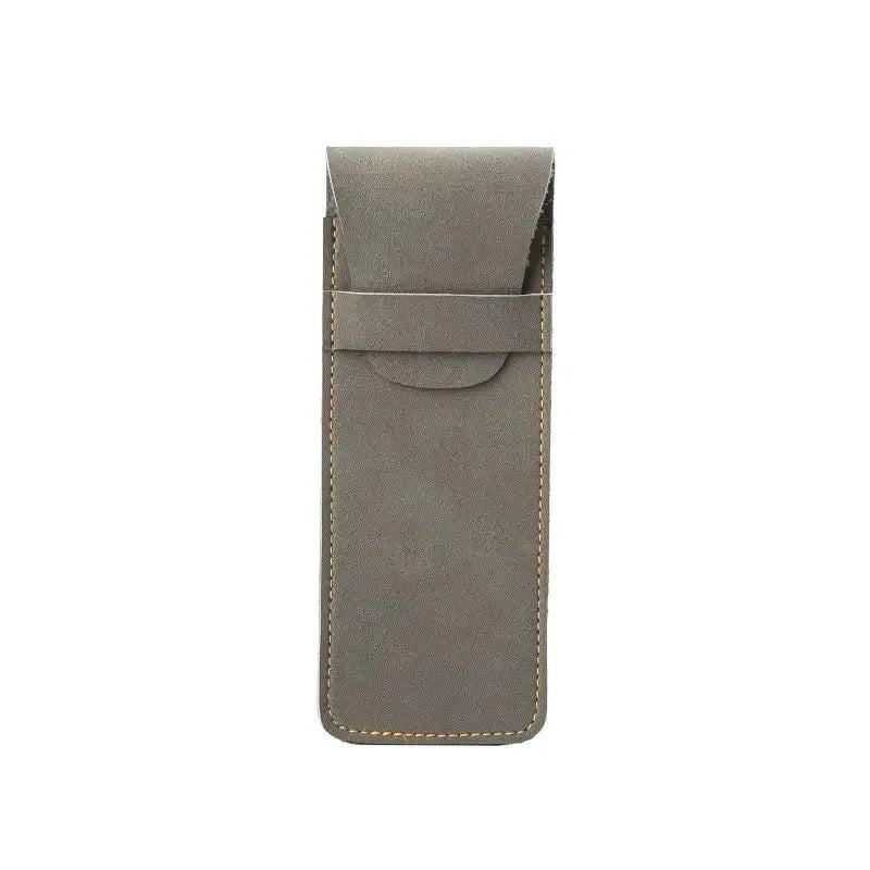 High-End PU Leather Fountain Pen Pouch – Vintage Double Pen Storage Case for Office & School - Dark Grey