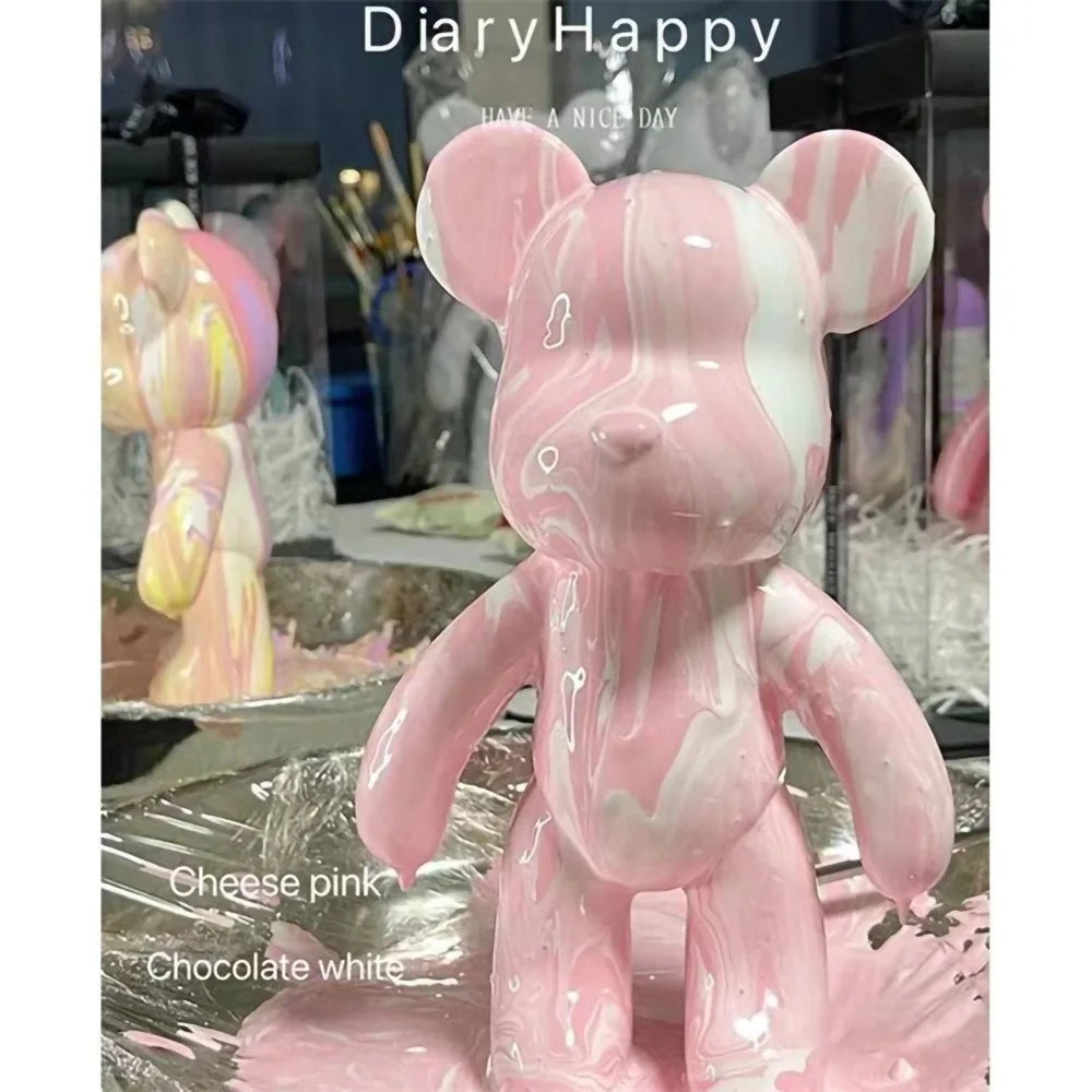 DIY Fluid Bear Keychain Set – Miniature Violent Bear Pouring Paint White Mold Doll for Keyring & Bag Accessory - Product Photo 2