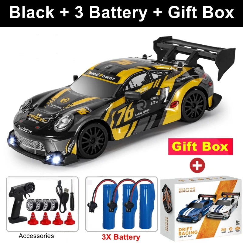 1:24 Scale 4WD RC Drift Car GTRPRO / AE86PRO Model – 2.4G High-Speed Remote Control 4x4 Drift Racing Vehicle Toy with Rechargeable Lithium Battery - GTRPRO Black 3B Box