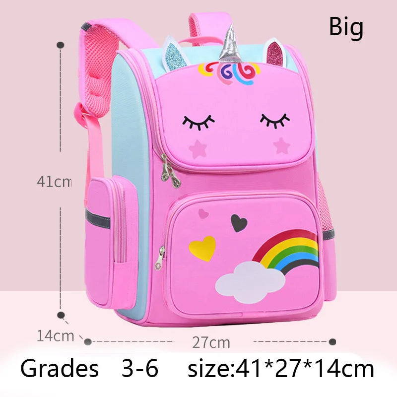 Cute Unicorn Rainbow Eyes Girls Backpack - Big-Pink