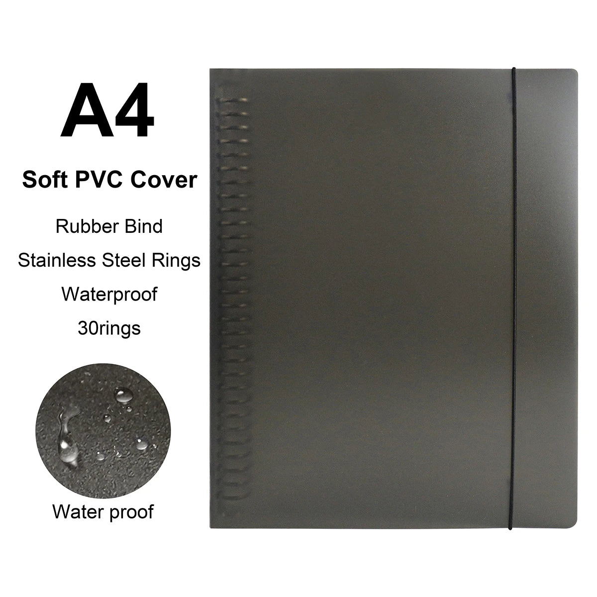 A4/B5/A5 Loose Leaf Refill Binder Notebook Blank/Line/Grid/Cornell Replacable Metal Ring Office&School Supplies Stationery - BlackOnlyCover-A4