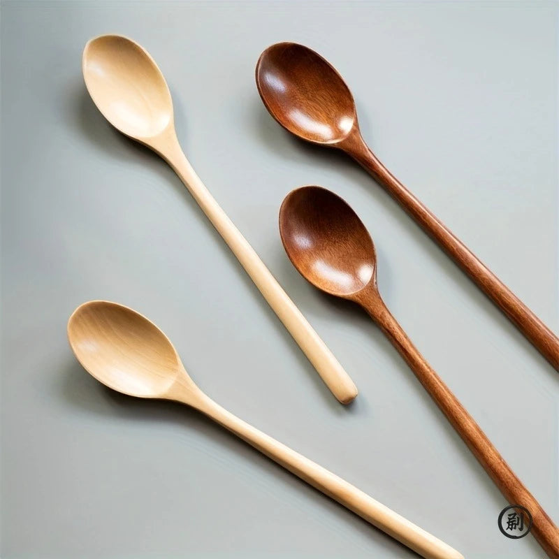 4-Piece Natural Wooden Spoon Set (23.5cm) – Korean Style Wood Tableware for Soup, Honey, Tea & Coffee - Product Photo 4