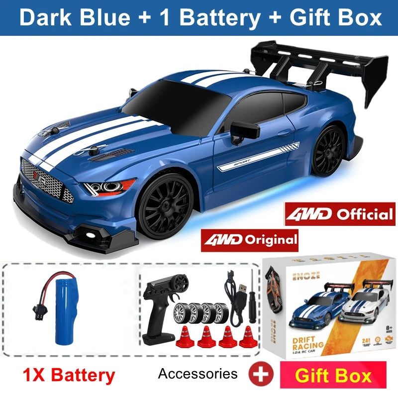 1:24 Scale 4WD RC Drift Car GTRPRO / AE86PRO Model – 2.4G High-Speed Remote Control 4x4 Drift Racing Vehicle Toy with Rechargeable Lithium Battery - GTRPRO DK BLU 1B Box
