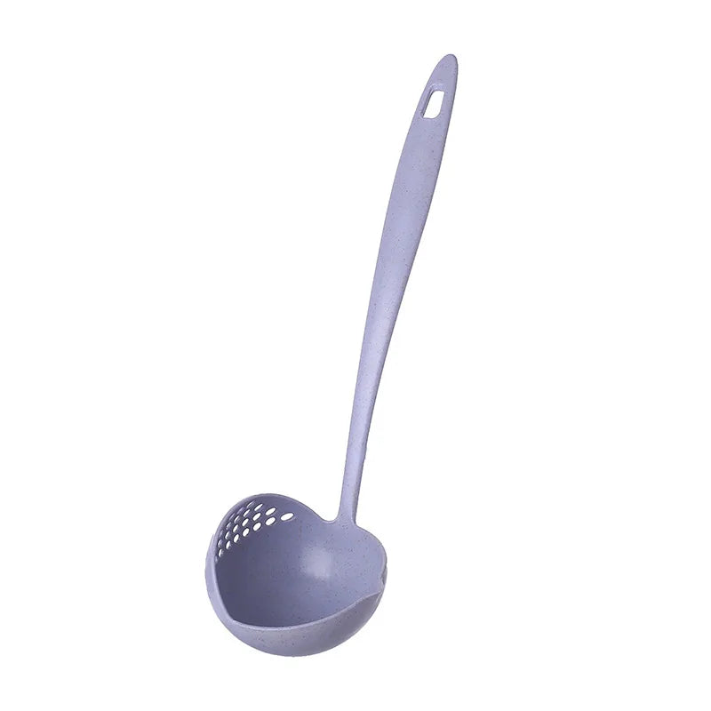 Eco-Friendly 2-in-1 Soup Spoon & Filter Strainer – Wheat Straw Long Handle Kitchen Ladle for Soup & Hotpot - Blue