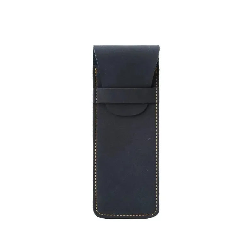 High-End PU Leather Fountain Pen Pouch – Vintage Double Pen Storage Case for Office & School - Deep blue