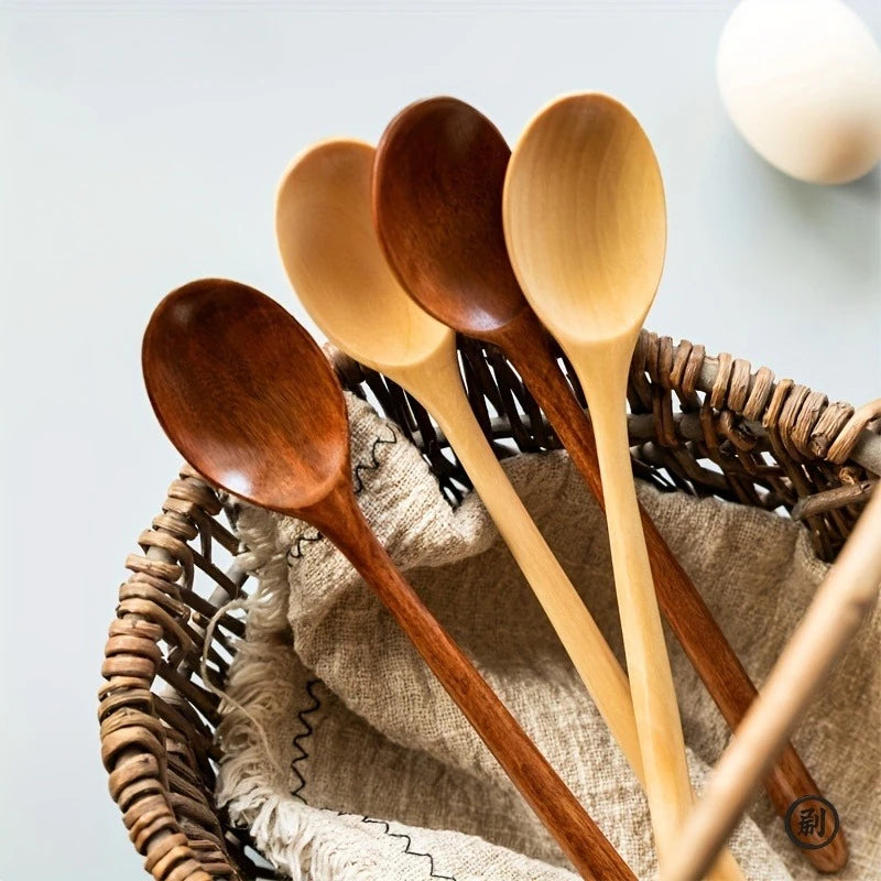 4-Piece Natural Wooden Spoon Set (23.5cm) – Korean Style Wood Tableware for Soup, Honey, Tea & Coffee - Product Photo 2