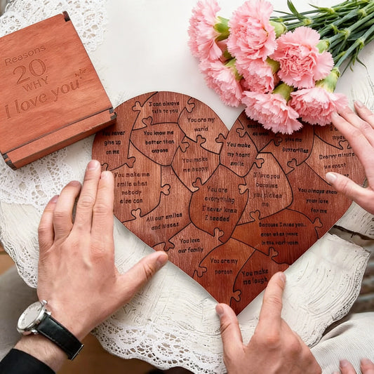 20 Reasons Why I Love You" Engraved Wooden Puzzle Set – Romantic Sentimental Gift for Valentine's Day, Mother's Day & Anniversaries - Product Photo 1