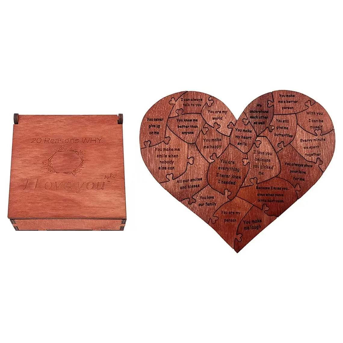 20 Reasons Why I Love You" Engraved Wooden Puzzle Set – Romantic Sentimental Gift for Valentine's Day, Mother's Day & Anniversaries - Red