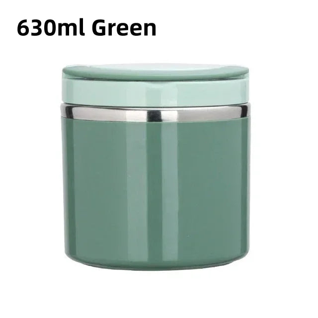 630/1000ml Stainless Steel Thermal Food Jar, Vacuum Insulated Soup Cup with Handle, Reusable Lunch Container for Travel, Outdoor - Green-630ml