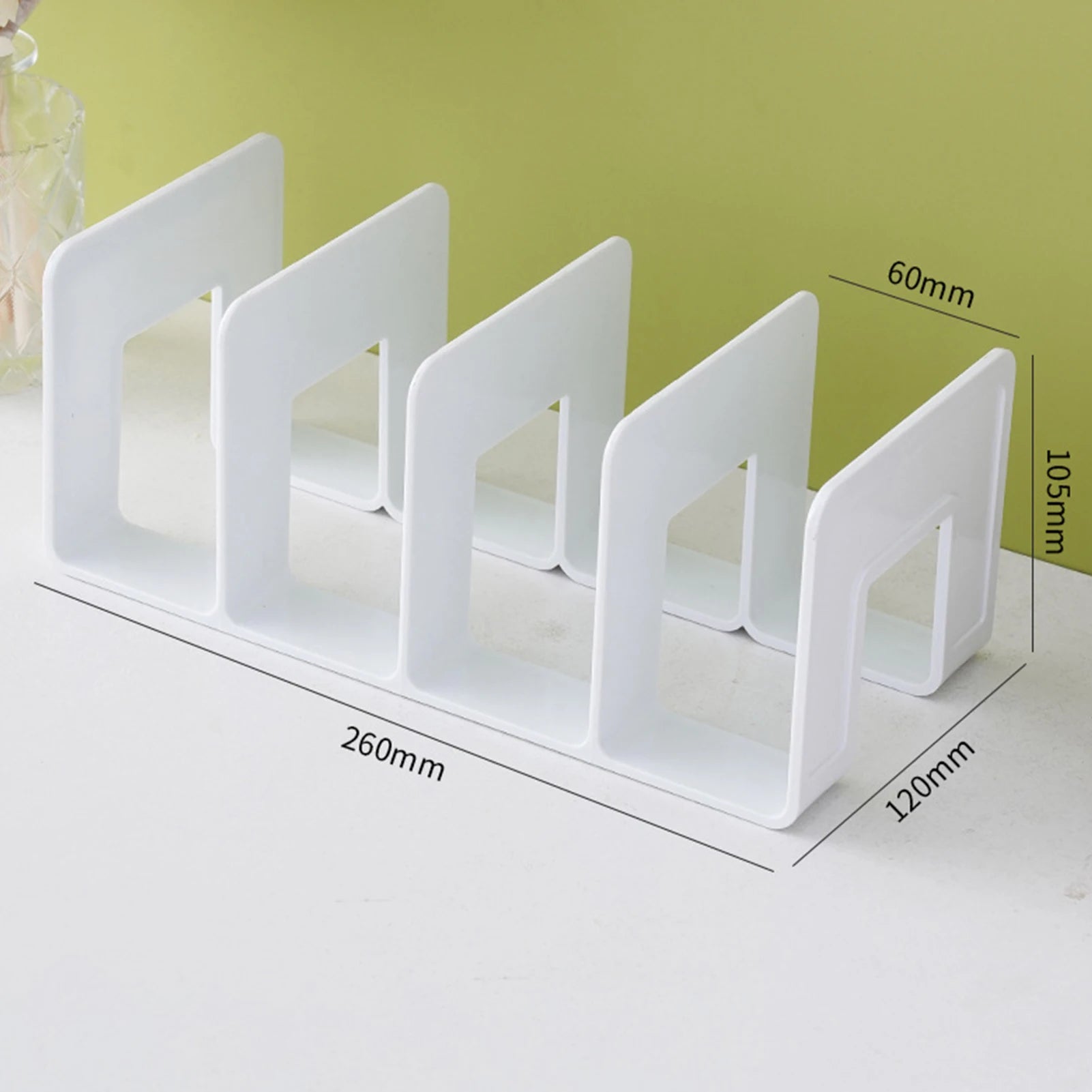 Space-Saving Vertical Book Holder – 4-Section Desk Organizer for Books & Files - WHITE - China Mainland