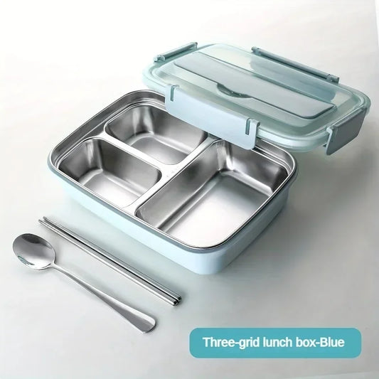 3-Compartment Stainless Steel Lunch Box - Blue