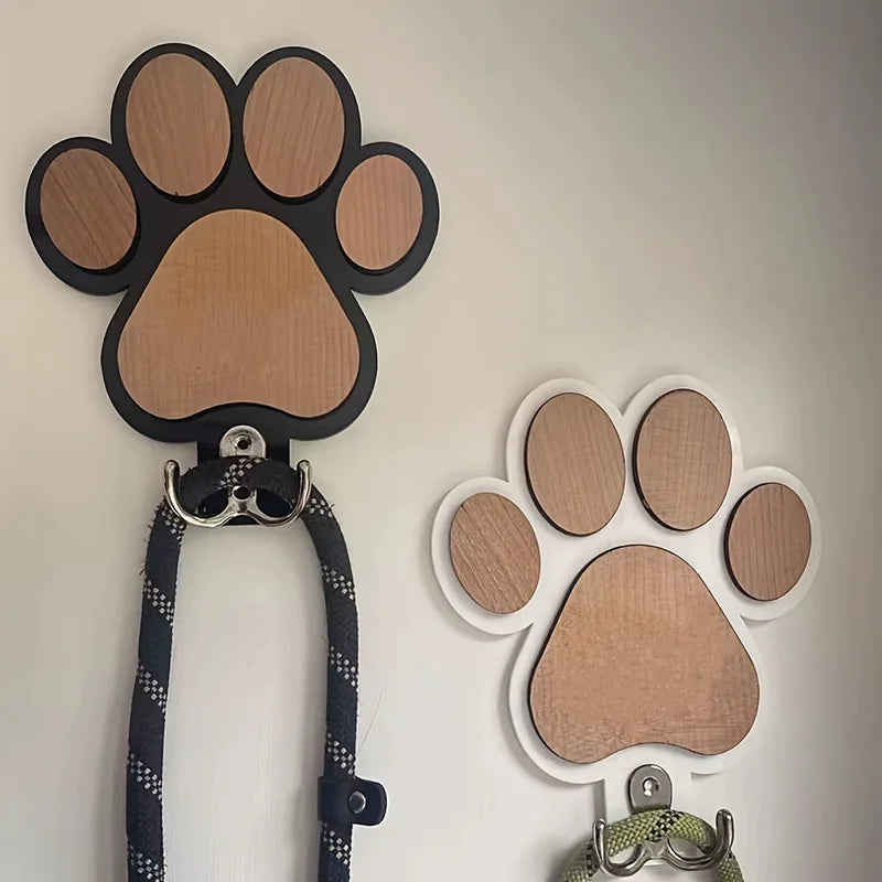 Wooden Paw Print Wall Hook Organizer – Decorative Pet Leash Holder & Key Hanger for Entryway - Product Photo 4