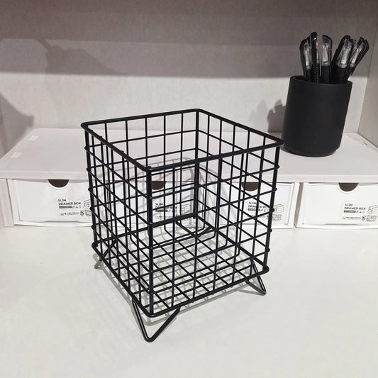 Vintage Iron Wire Storage Basket – Decorative Farmhouse Metal Organizer for Kitchen, Makeup & Living Room - Product Photo 1