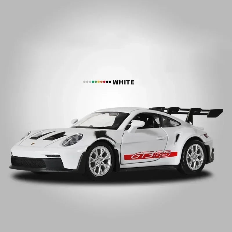 1:36 Porsche 911 GT3 RS Alloy Diecast Sports Car – Metal Pull-Back Simulation Model Toy for Kids & Collectors - White No Box