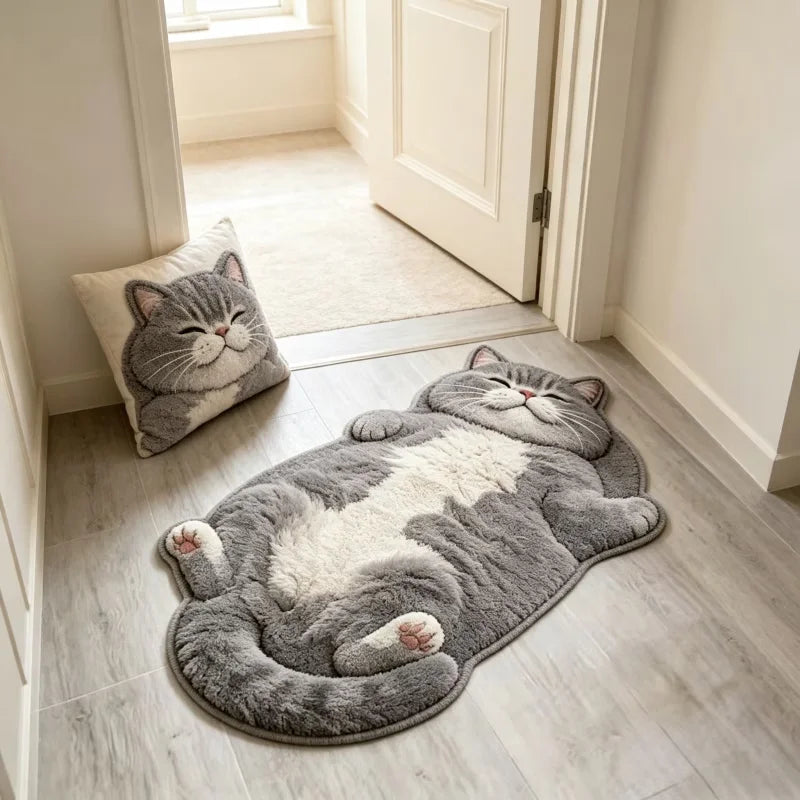 Cute Cat-Shaped Bedroom Area Rug – Non-Slip Soft Fleece Floor Mat for Living Room & Bedside Decor - SR17-YD - 80x150cm